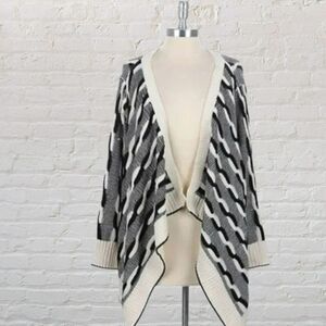 36 Point 5 Braided Knit Waterfall Cardigan OS Black Cream Cozy Layer